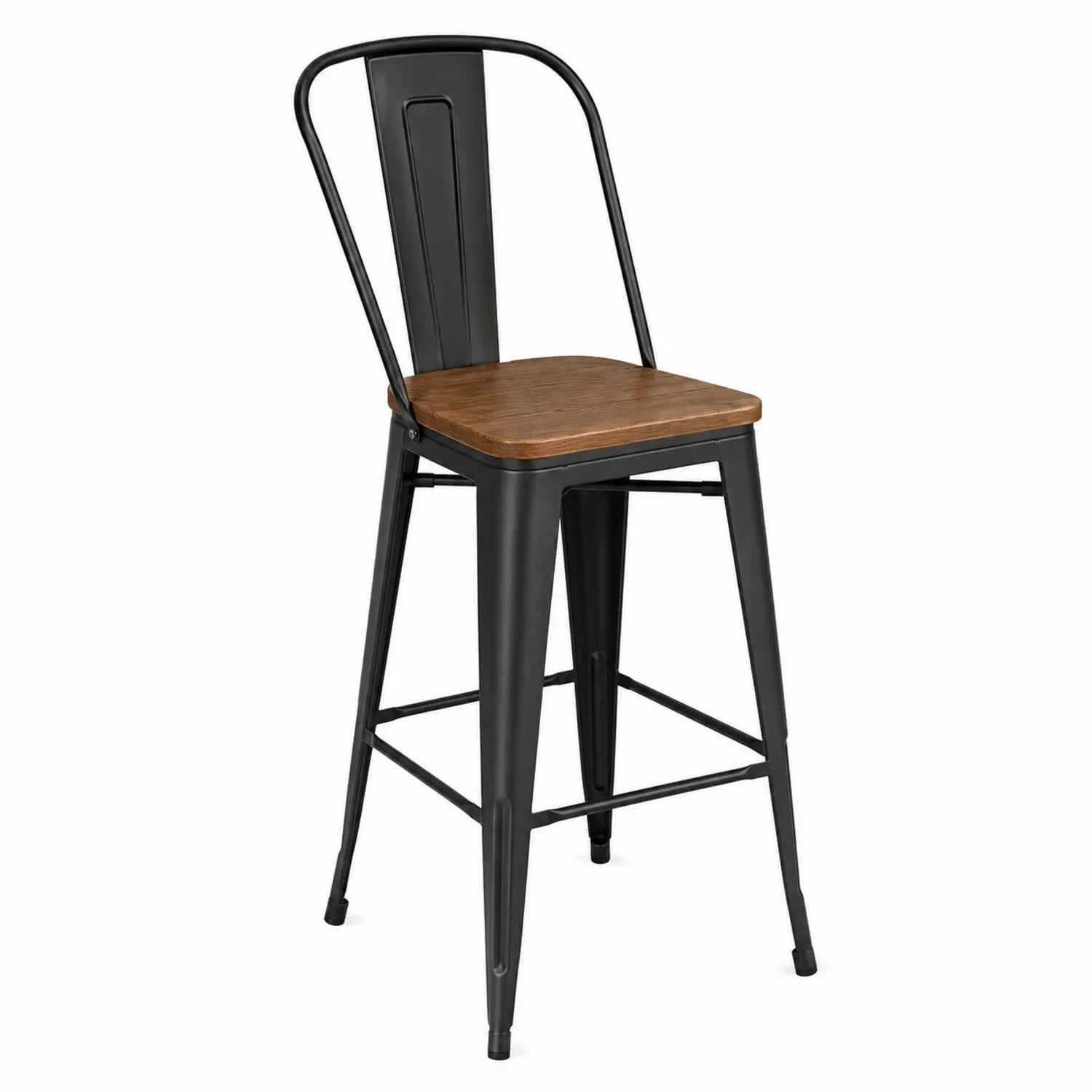 Tabouret de bar en métal noir et bois