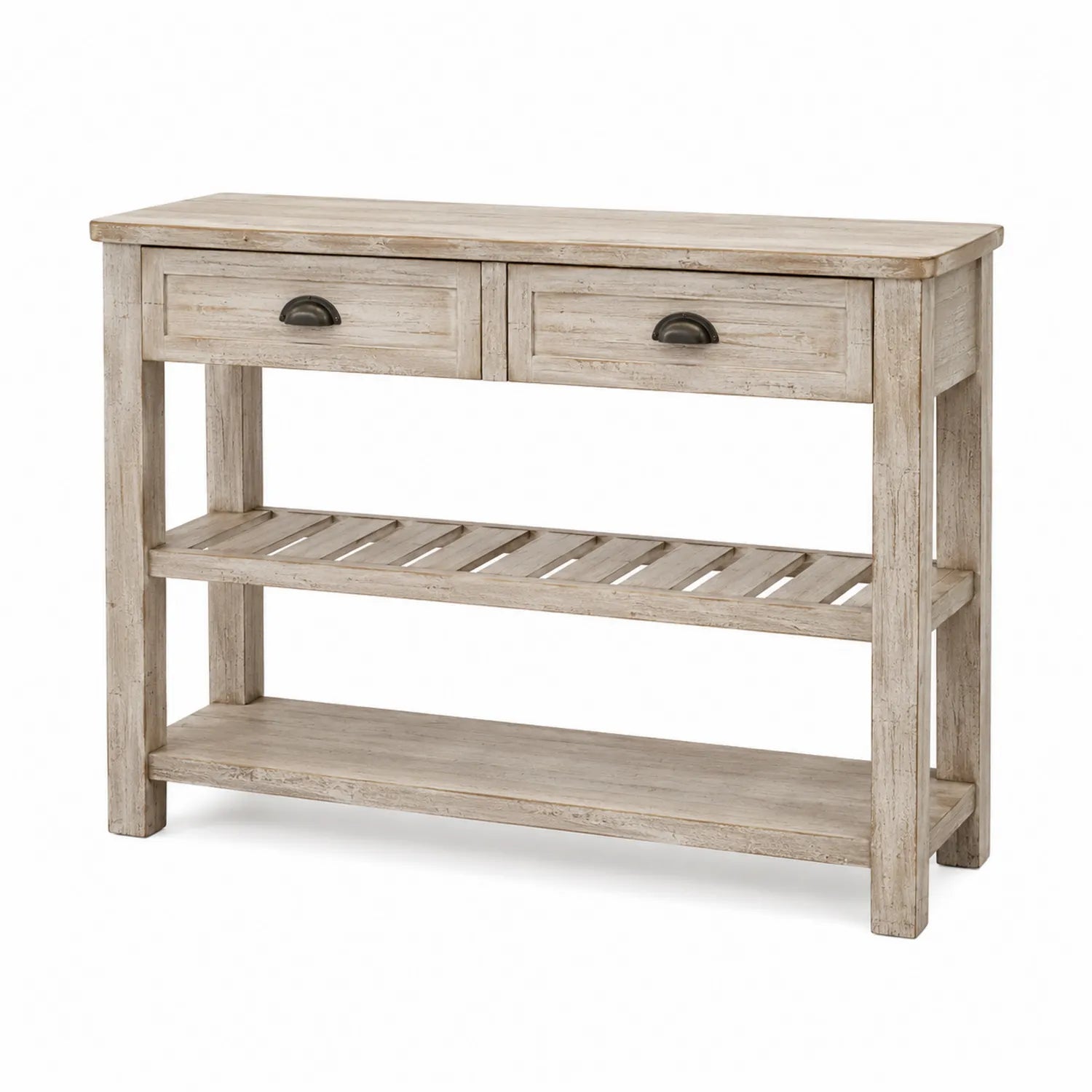 Console en bois de pin avec tiroirs et étagères 120x35x80 cm