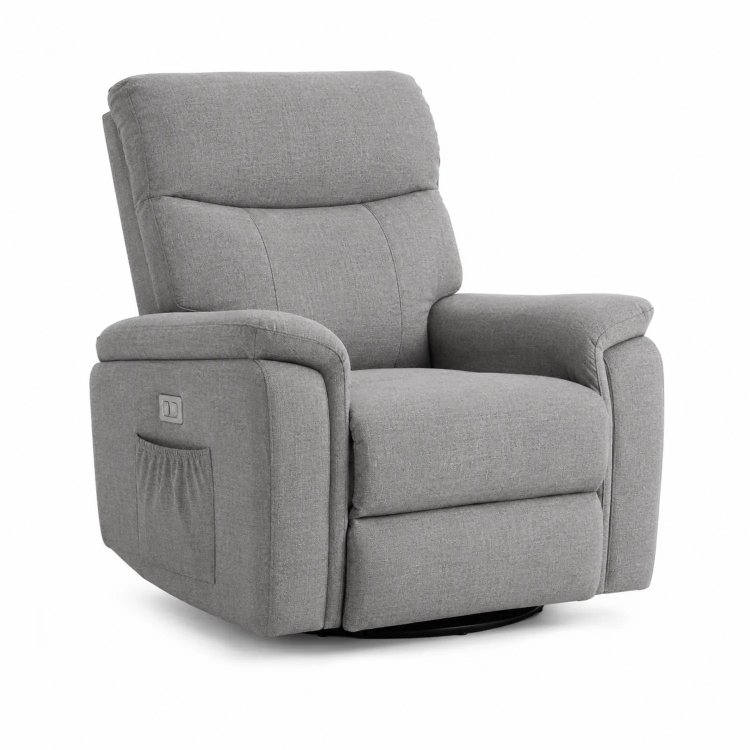 Fauteuil inclinable tissu lin gris avec repose-pieds rotatif