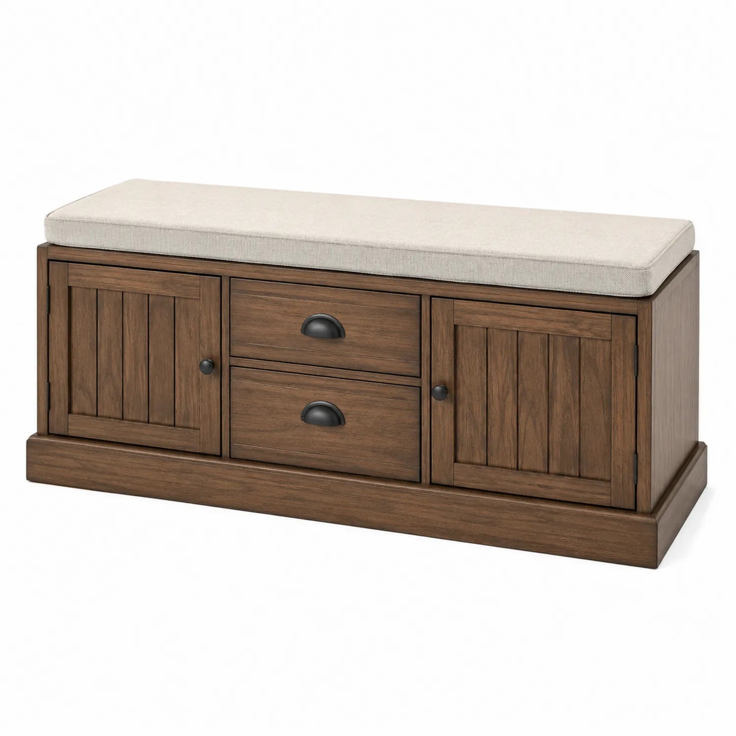 Banc de rangement en bois avec coussin en tissu