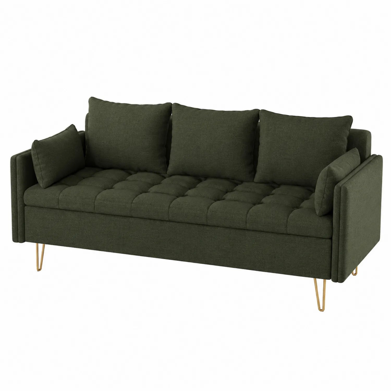Canapé 3 places en tissu polyester Vert avec pieds en métal