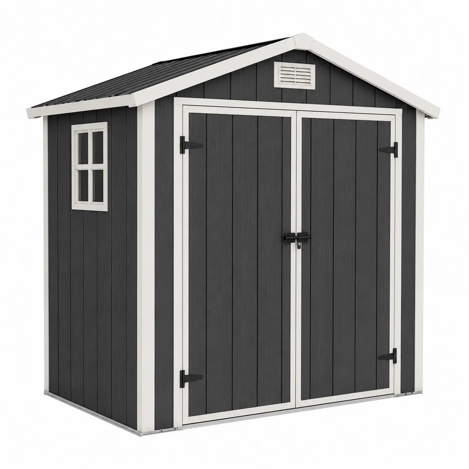 Abri de jardin en résine avec toit incliné et double porte