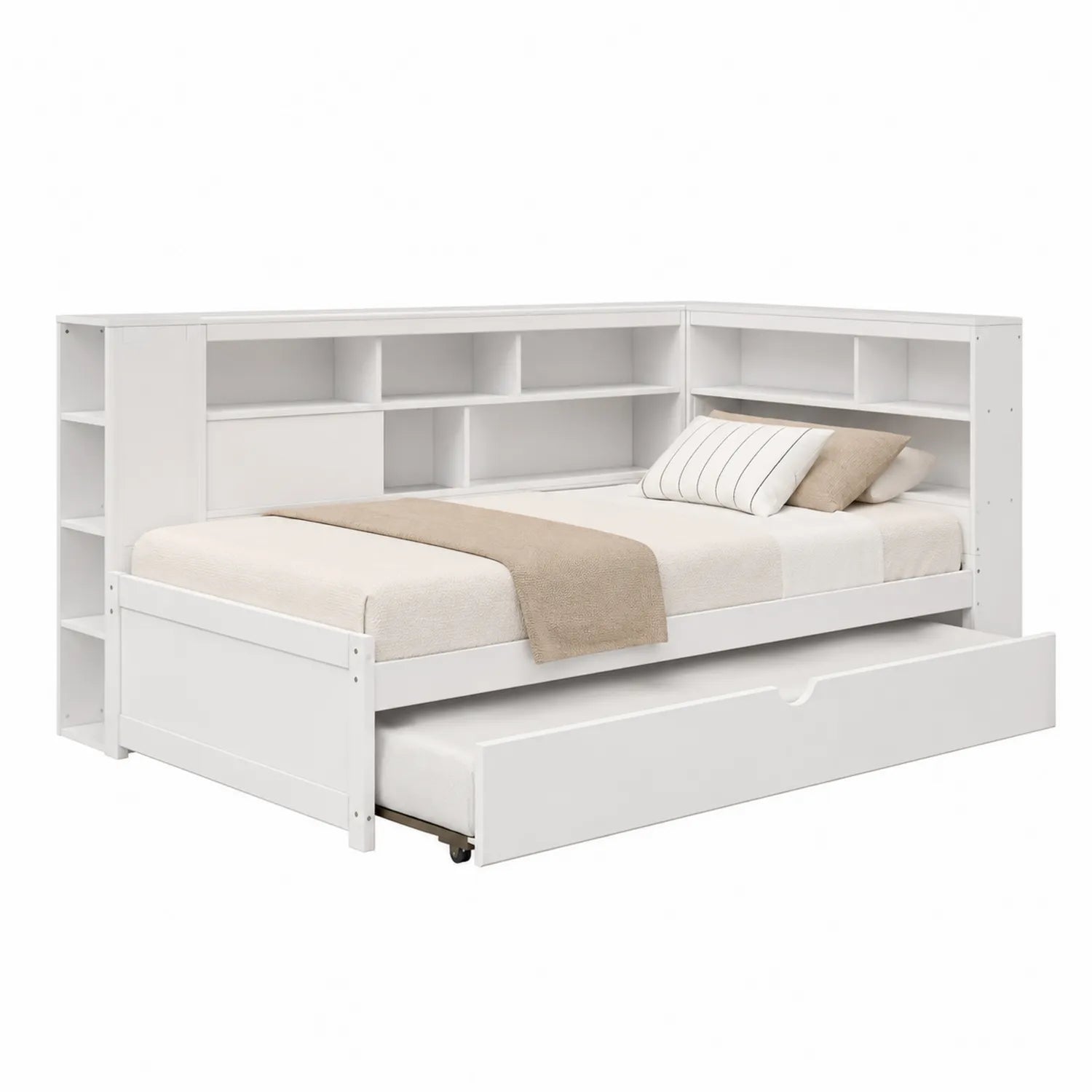 Lit gigogne en bois blanc avec rangements 90x200 cm