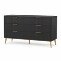 Commode en Bois Noir avec 6 Tiroirs et Pieds Métalliques