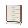 Commode en bois avec façades blanches nervurées et poignées dorées