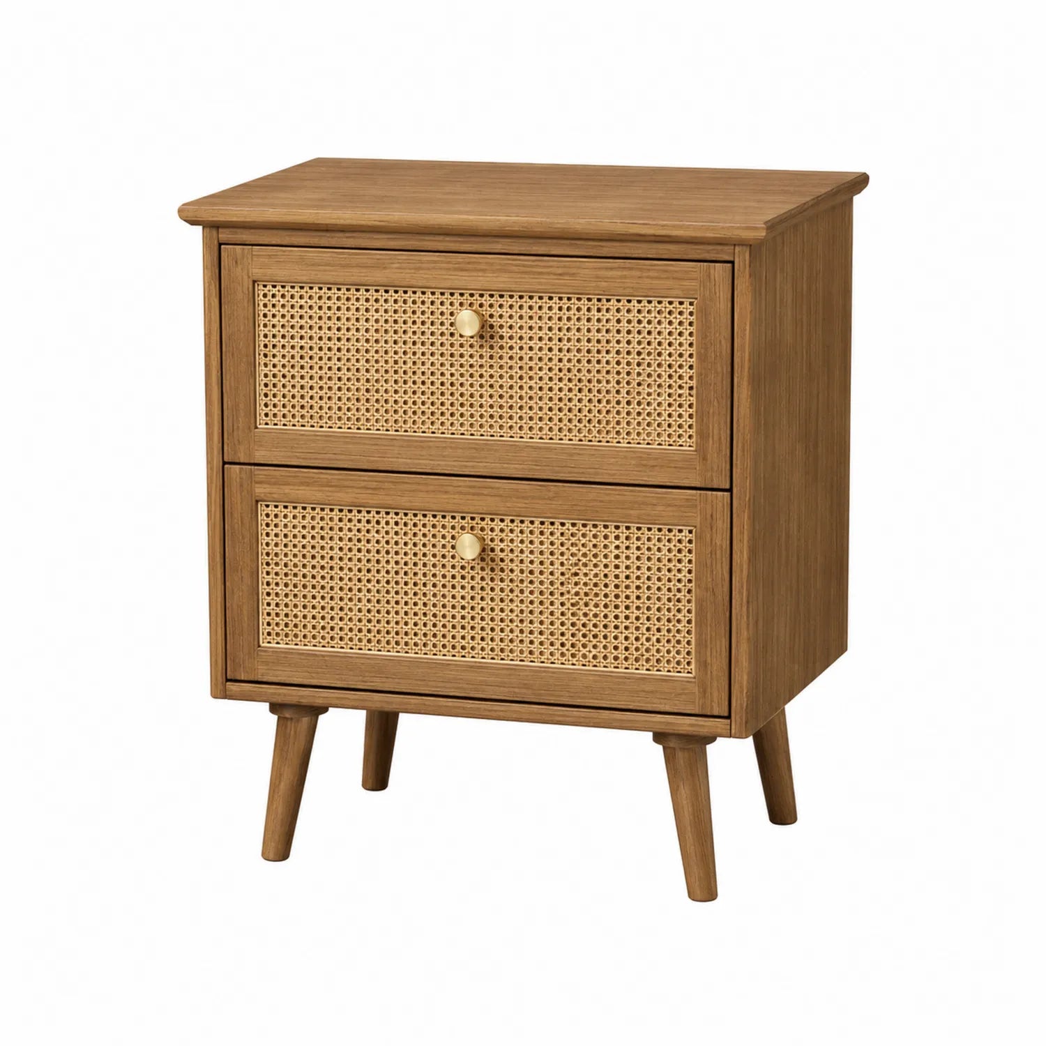 Table de chevet en bois et rotin 2 tiroirs 60 cm