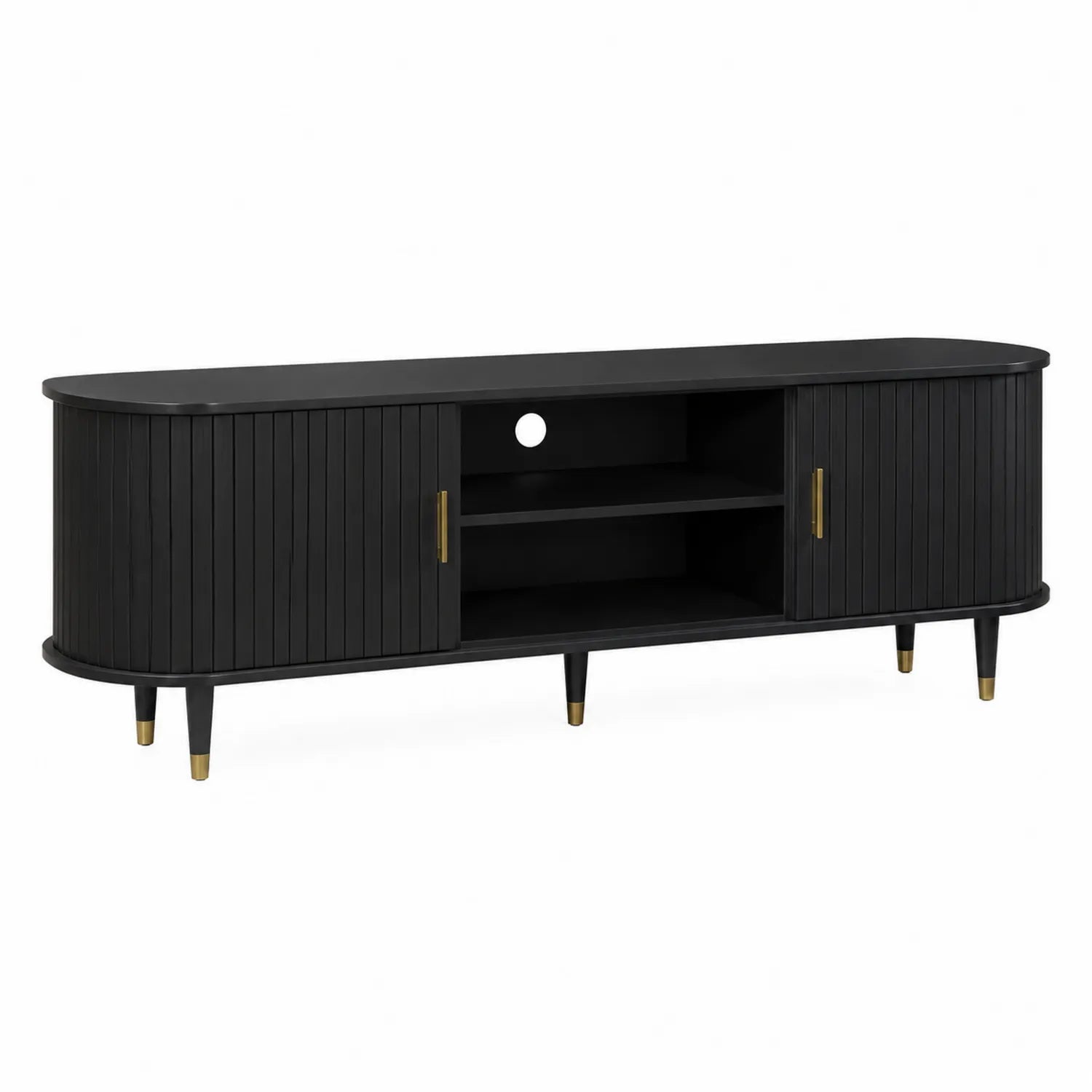 Meuble TV en bois MDF noir avec étagères et portes 180x40x50 cm