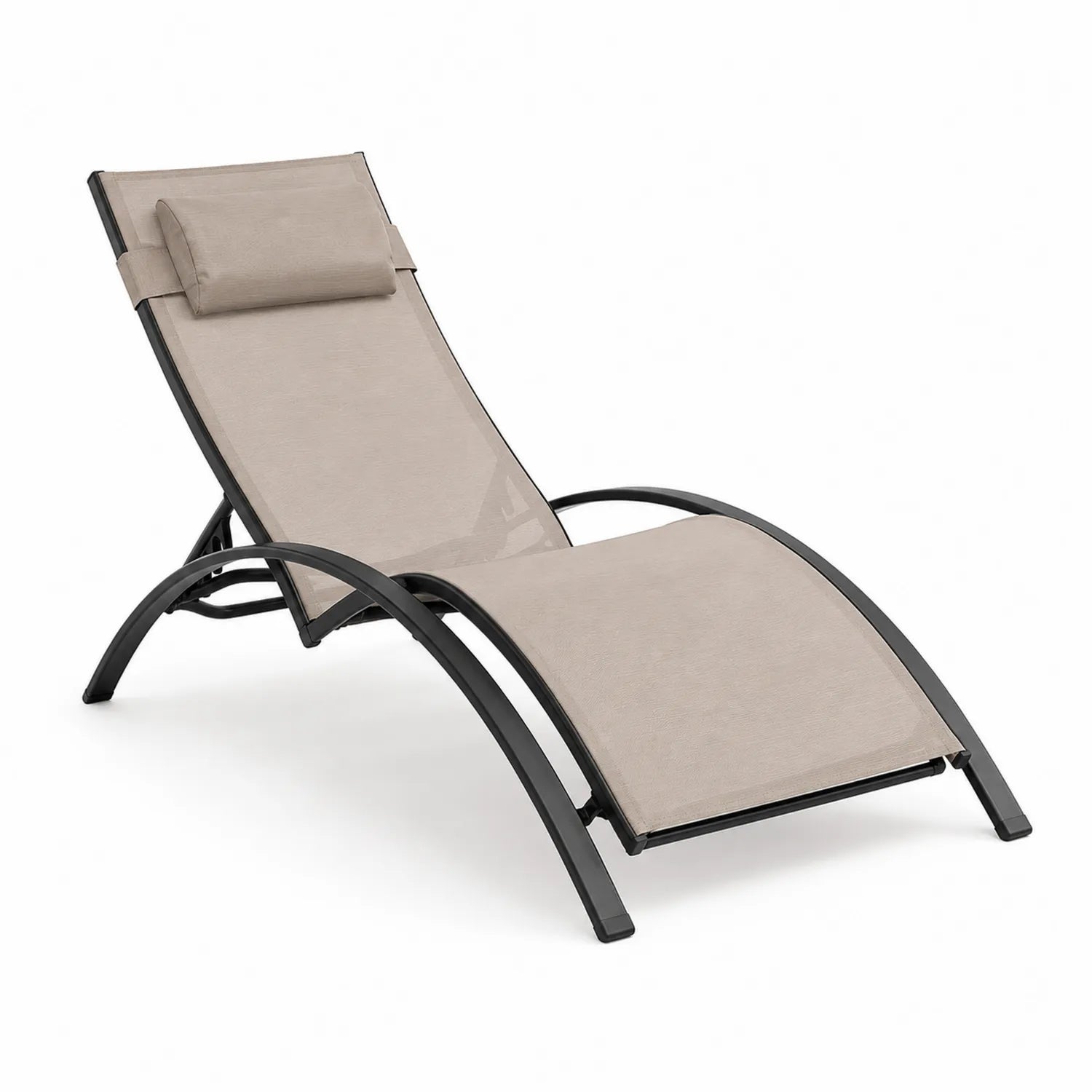 Chaise Longue en Aluminium et Textilène Beige 200x60x85 cm