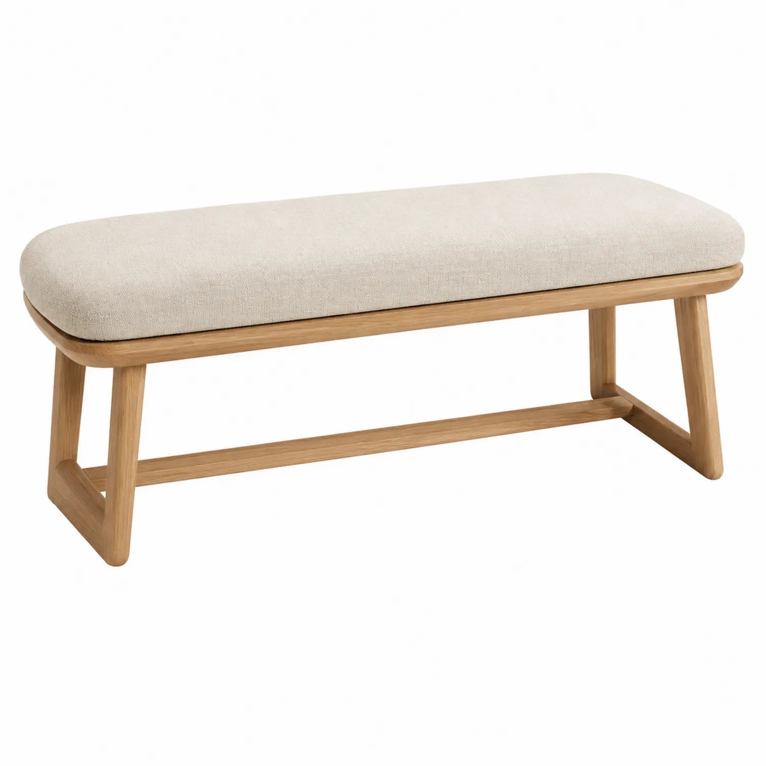 Banc en bois et lin beige 140x45x40 cm