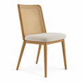 Chaise en bois de chêne avec dossier en cannage et assise en lin beige 85cm
