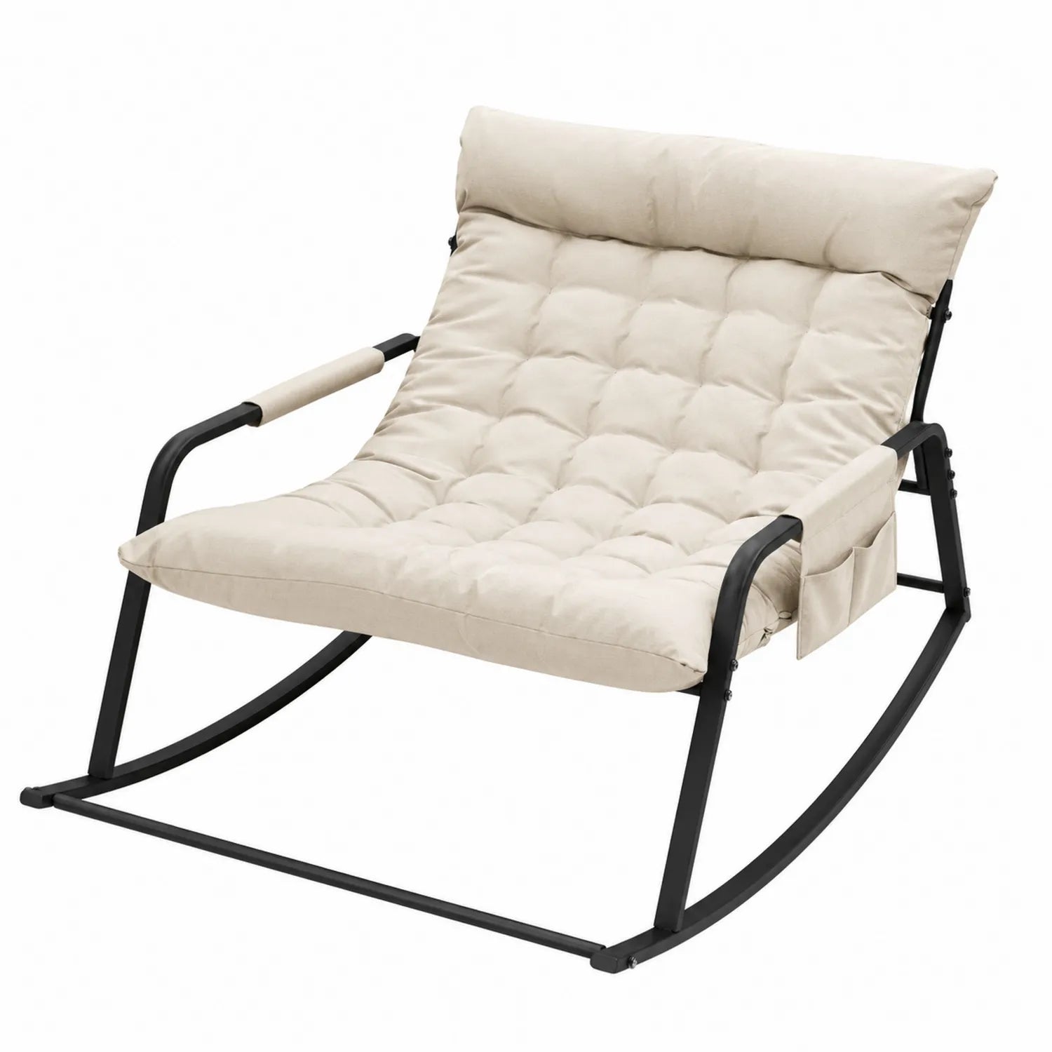 Chaise berçante en métal et tissu coton beige
