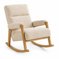 Fauteuil à bascule en tissu bouclette beige avec cadre en bois de chêne