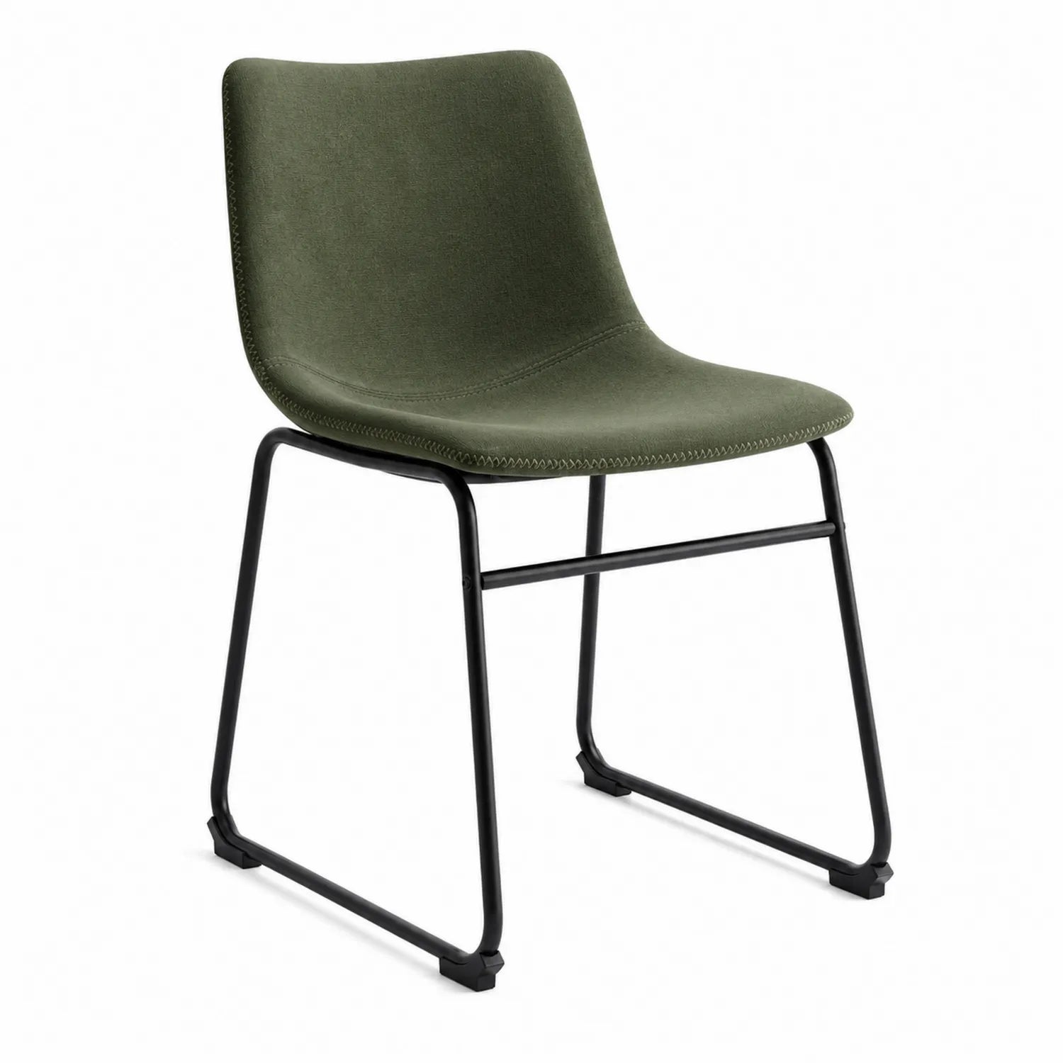 Chaise en tissu polyester vert avec piètement en acier noir