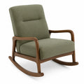 Fauteuil à bascule en bois avec revêtement en tissu vert 75cm x 90cm x 95cm