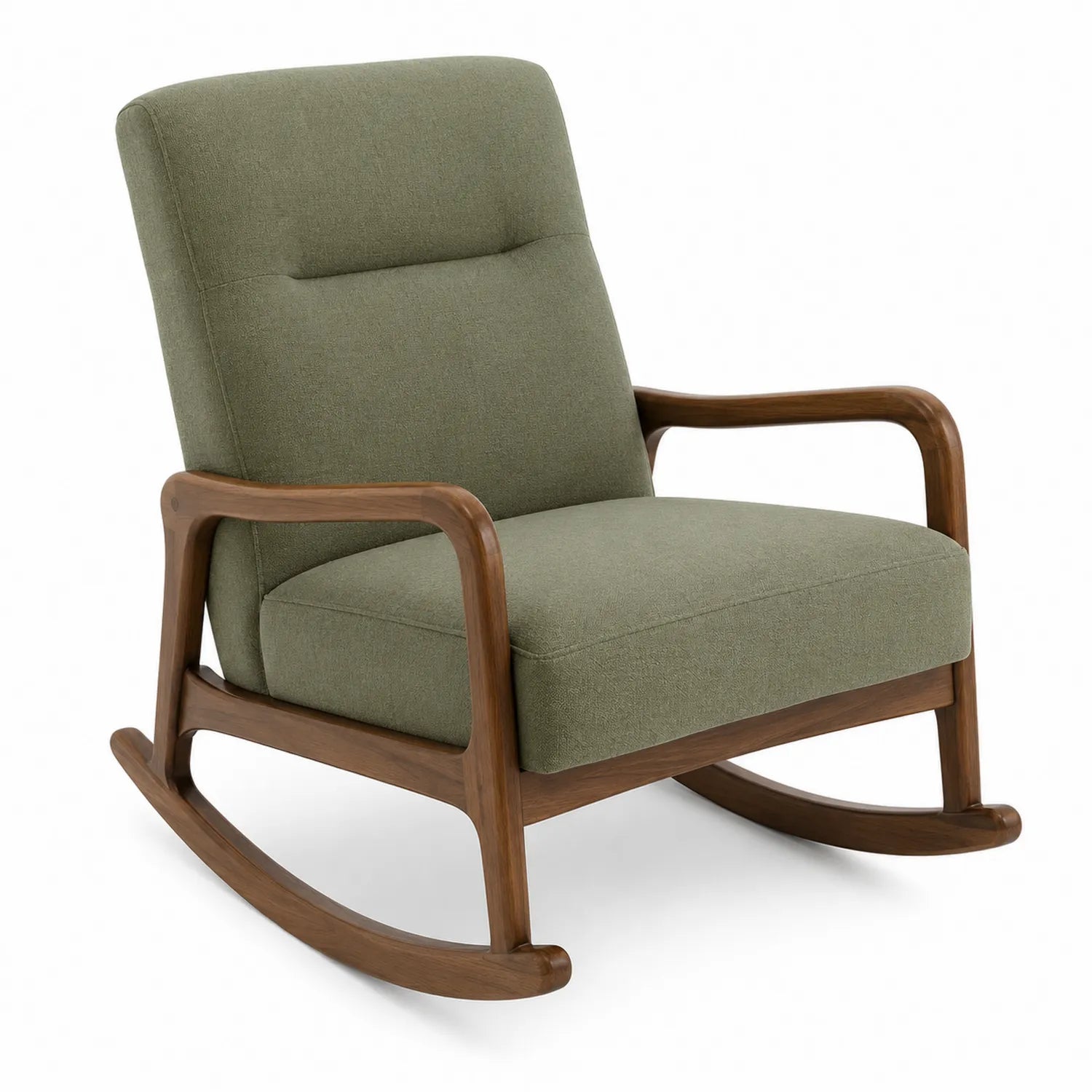 Fauteuil à bascule en bois avec revêtement en tissu vert 75cm x 90cm x 95cm