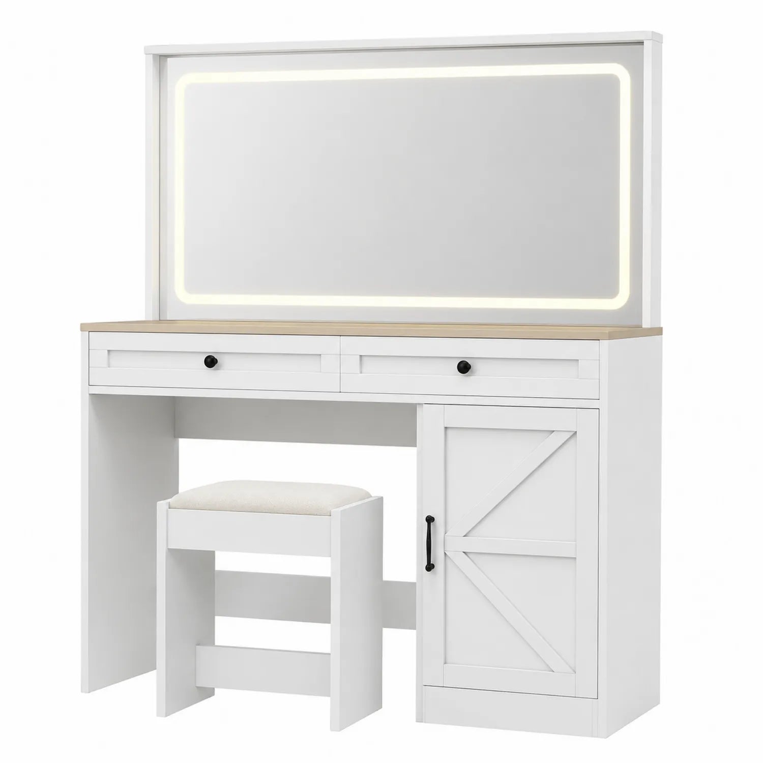 Coiffeuse avec Miroir LED en Bois Blanc et Composite
