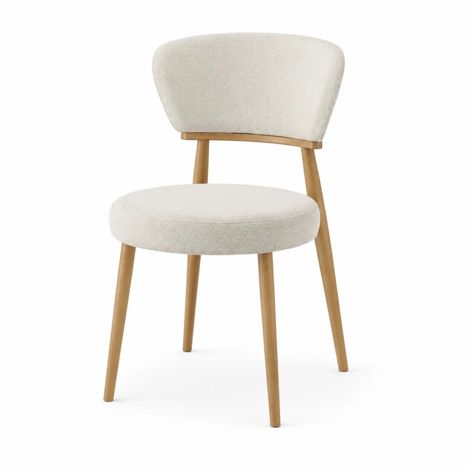 Chaise en tissu polyester beige avec structure en bois de hêtre
