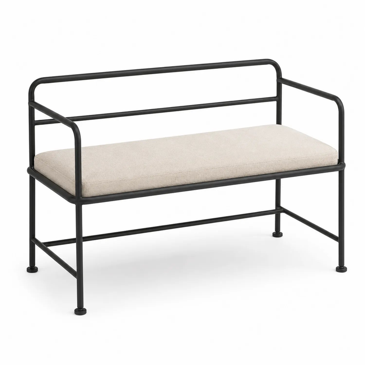 Banc en métal noir avec coussin en polyester beige