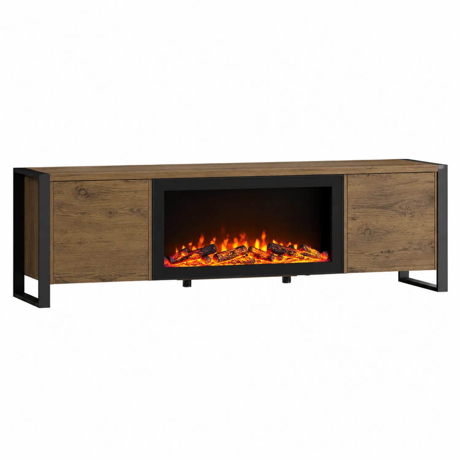 Meuble TV avec Cheminée Électrique en Bois et Métal Noir 180cm