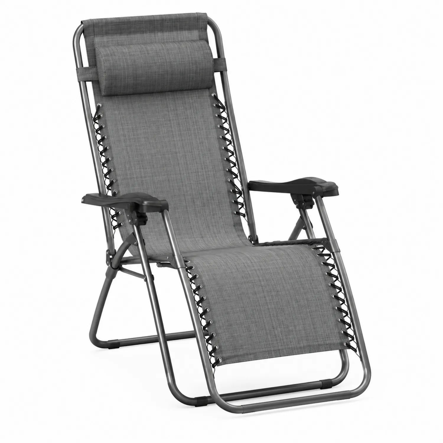 Chaise Longue Pliante en Acier et Polyester Gris